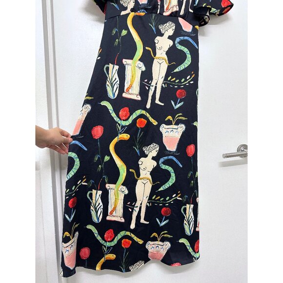 NWT Lisa Says Gah Penelope Museo Nero Print Midi Dress Black Statue Vase S - Picture 9 of 15